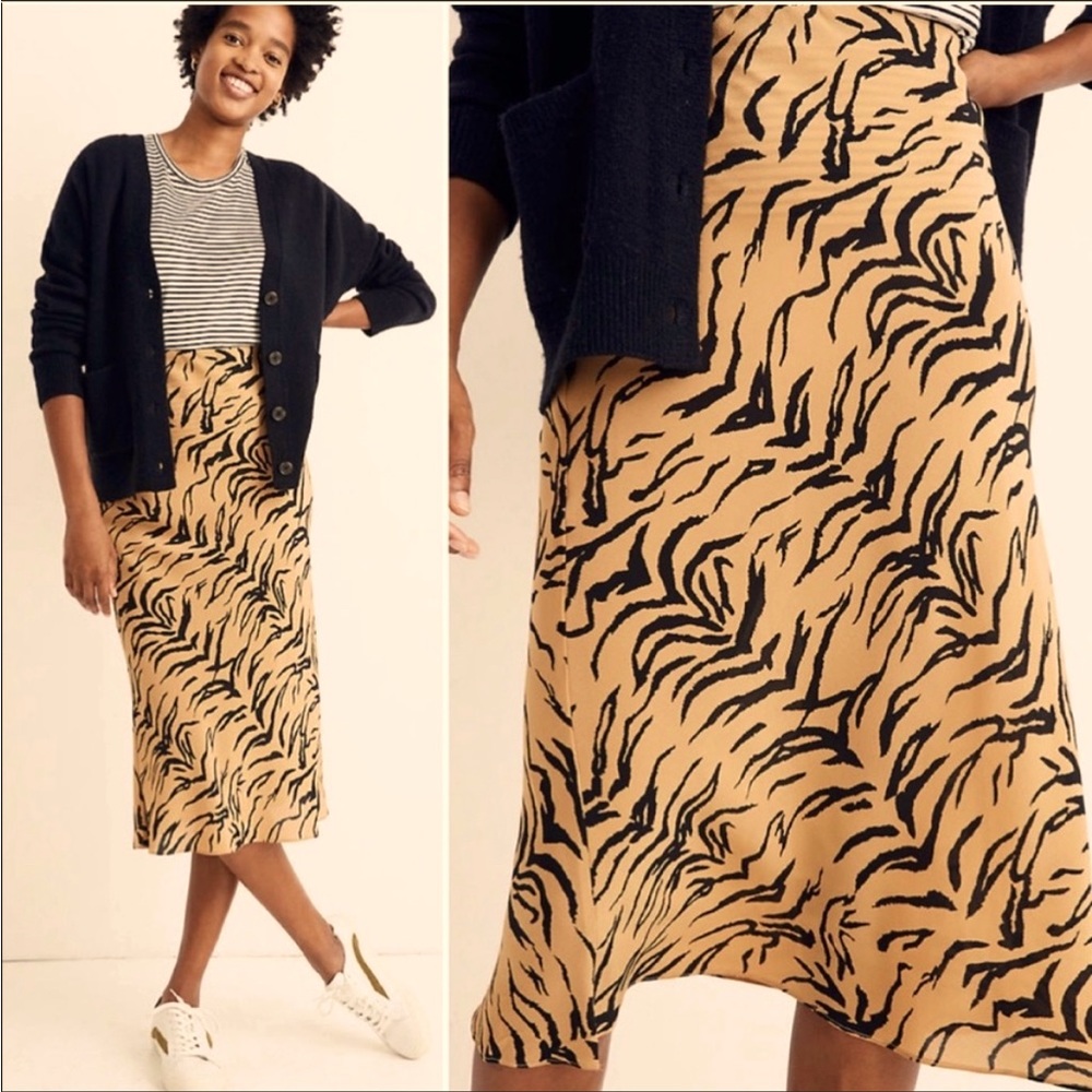 Fall Madewell Midi Brown Skirt in Animal Print
